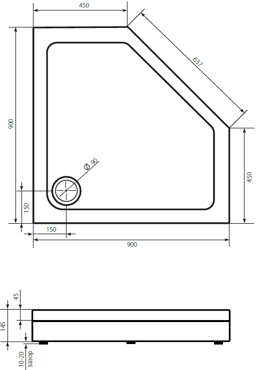 Поддон для душа STWORKI Копенгаген 90x90, с сифоном и экраном