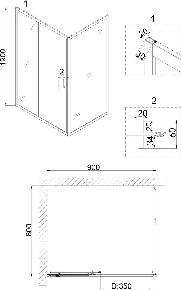 Душевой уголок Niagara Nova 90x80 NG-42-9AG-A80G, профиль золото, стекло прозрачное