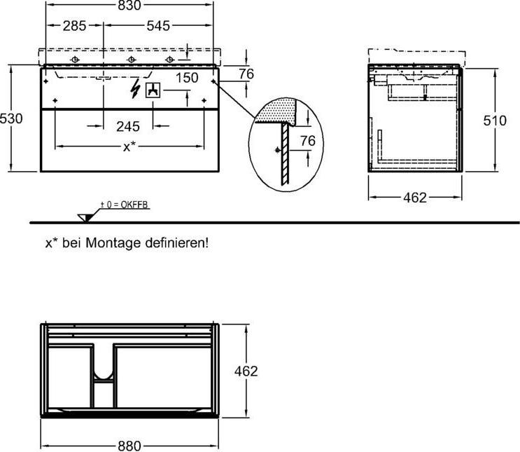 Тумба под раковину 90 см Geberit Xeno² 500.515.43.1, серый дуб