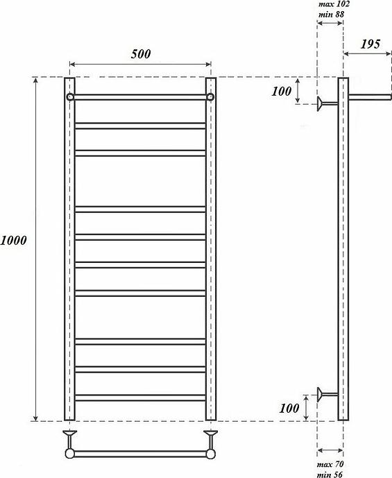 Полотенцесушитель электрический Point PN10150PE П9 500x1000 с полкой левый/правый, хром