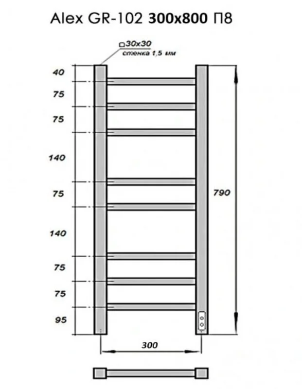 Полотенцесушитель электрический Grois Alex GR-102 30/80 П8 9016 U белый