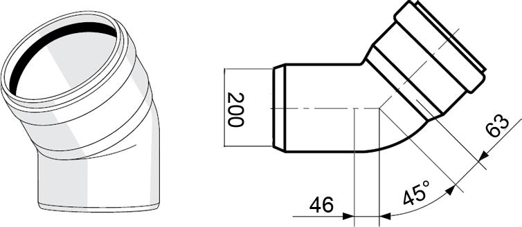 Отвод Rehau Raupiano Plus 45° 200 мм