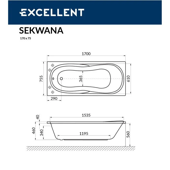 Акриловая ванна Excellent Sekwana WAEX.SEK17.RELAX.CR хром, белый