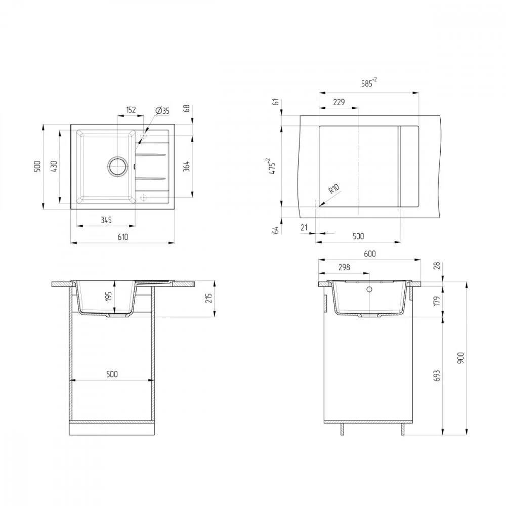 Кухонная мойка Ulgran U-607 U-607-341 белый