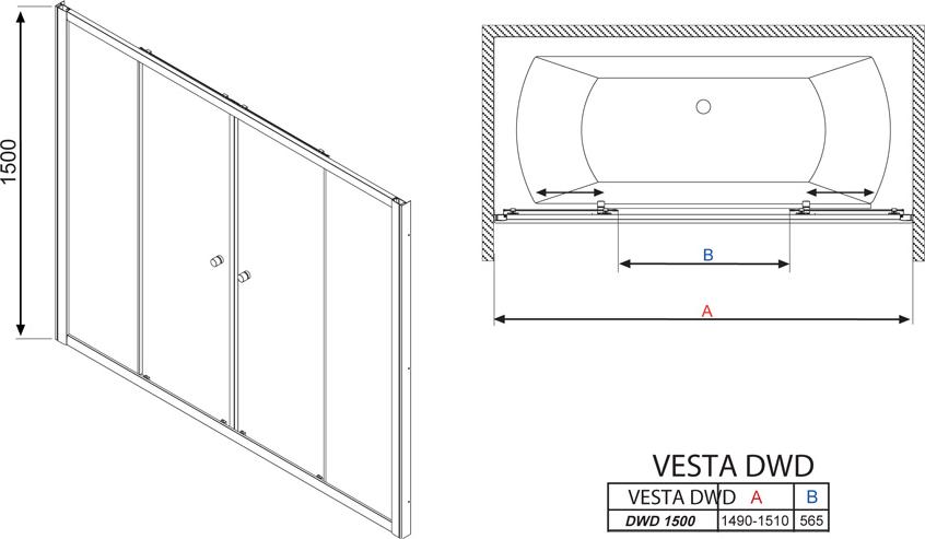 Шторка для ванной Radaway Vesta DWD 150 прозрачное стекло