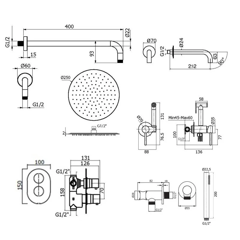 Душевая система Plumberia Selection Ixo KITZXOT19NO260 черный