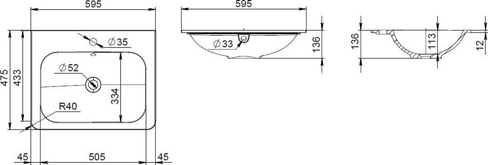 Раковина мебельная Am.Pm Bliss D M55WPX0601WG 60 см