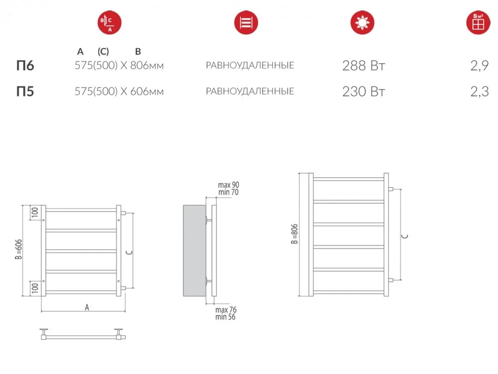 Полотенцесушитель водяной Terminus Вега Вега П5 500x606-500 хром