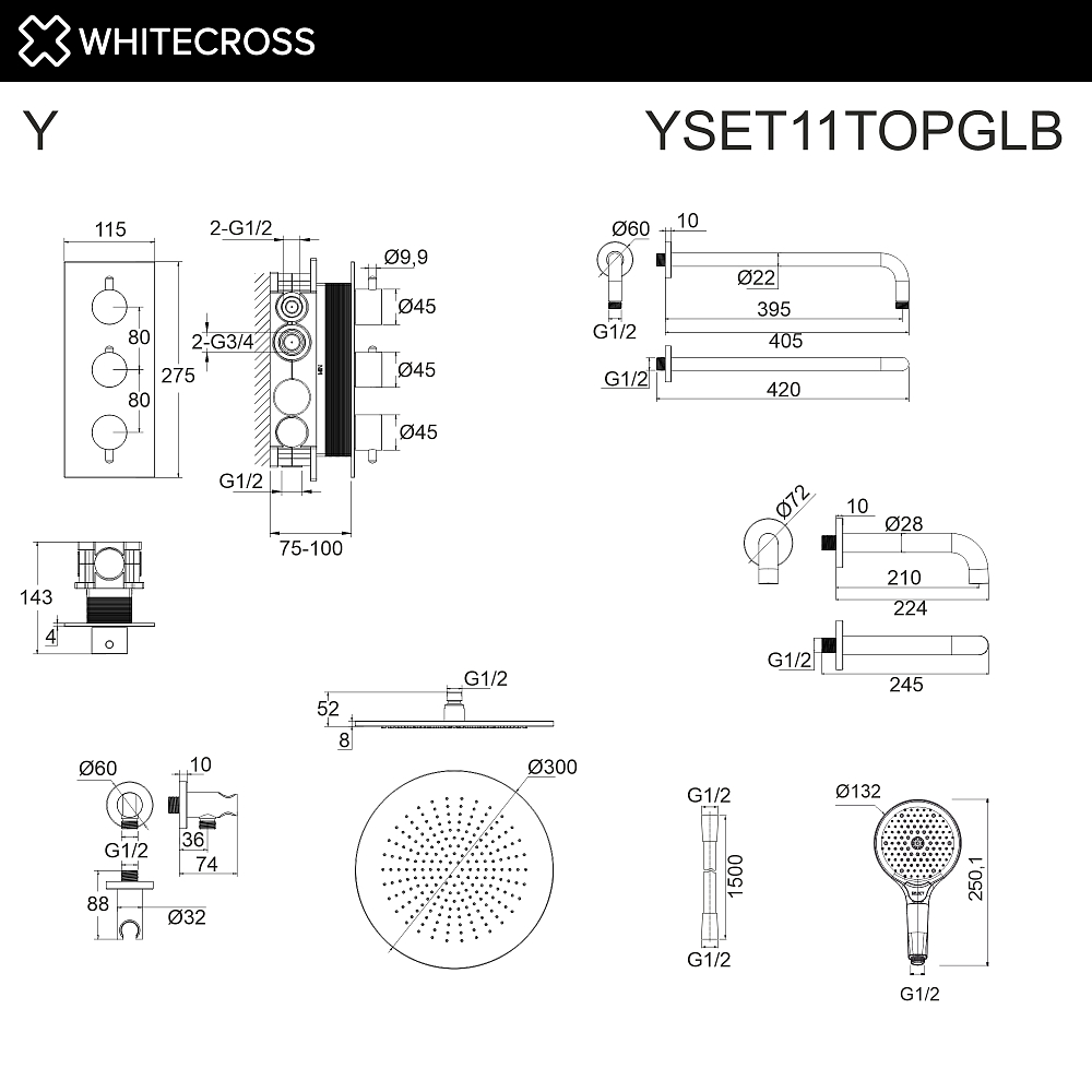 Душевая система Whitecross Y YSET11TOPGLB термостат, золото брашированное