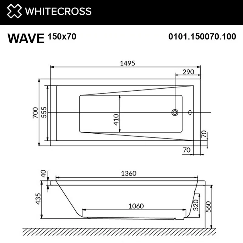 Акриловая ванна Whitecross Wave 0101.150070.100.RELAX.GL белый