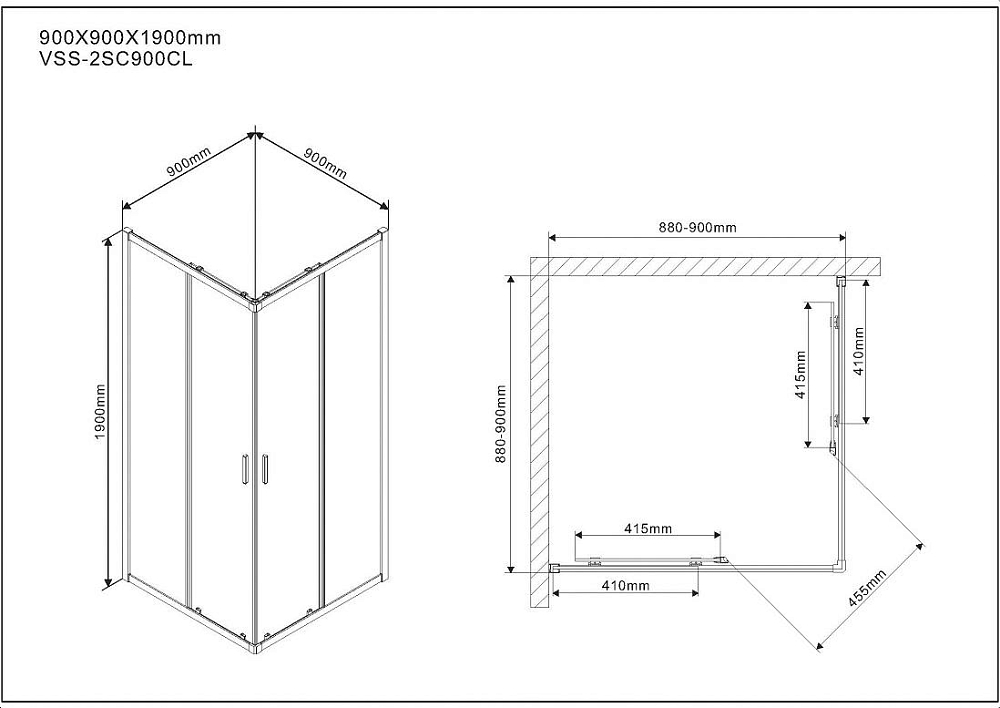 Душевой уголок Vincea Scala VSS-2SC900CL, стекло прозрачное, хром