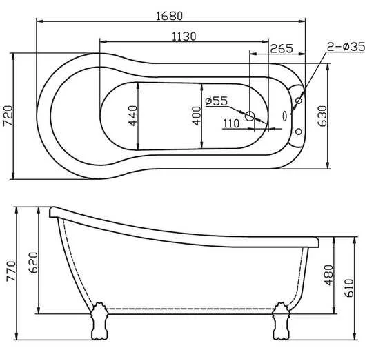 Акриловая ванна BelBagno BB20-1700/BB04-SUP/BB-LEG-LION-ORO белый