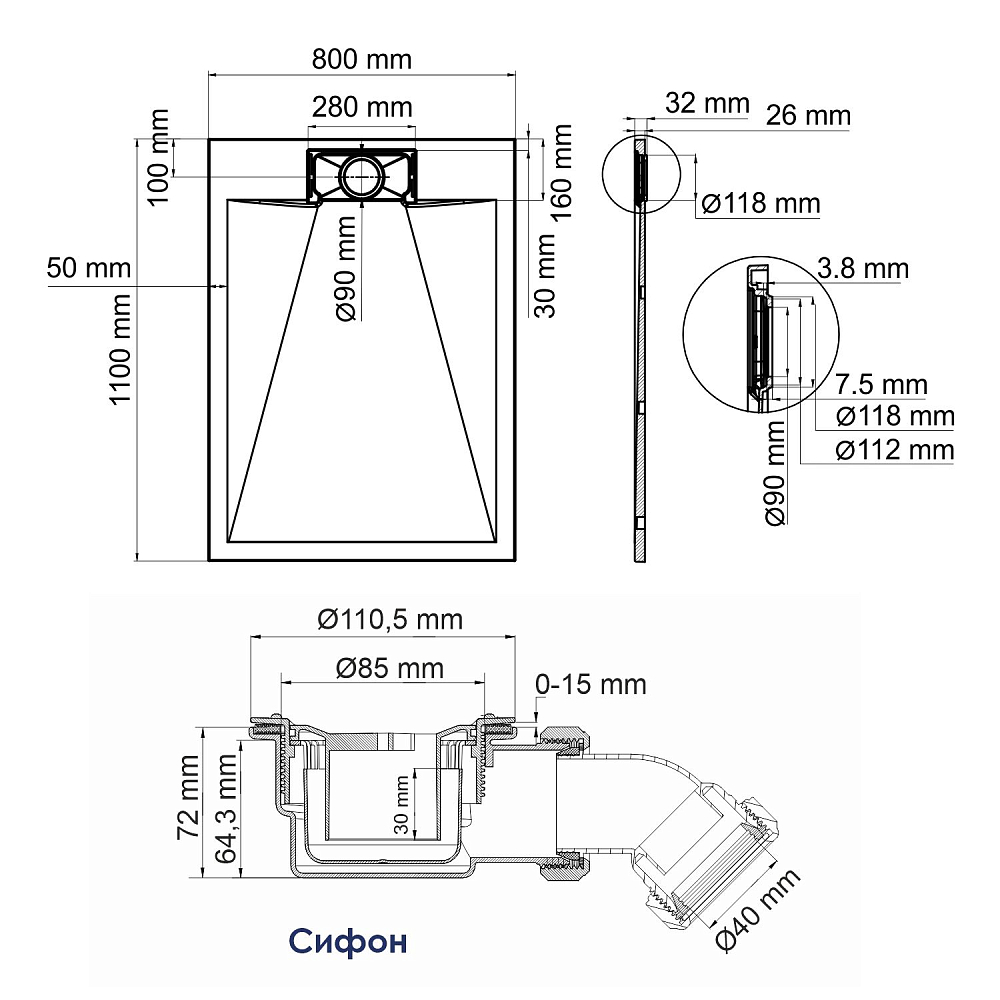 Душевой поддон WasserKRAFT Main 41T14 110х80