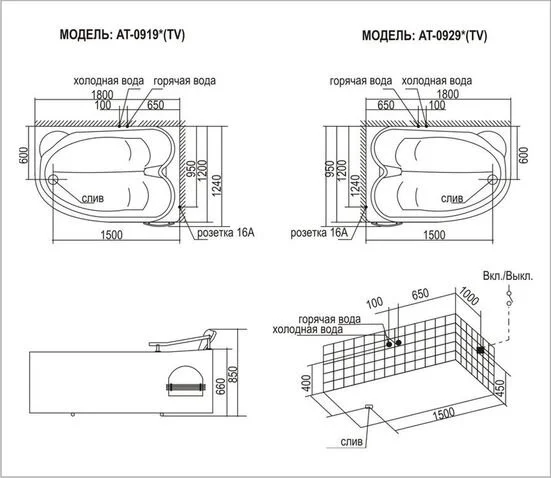 Акриловая ванна Appollo AT АT-0919R ll белый