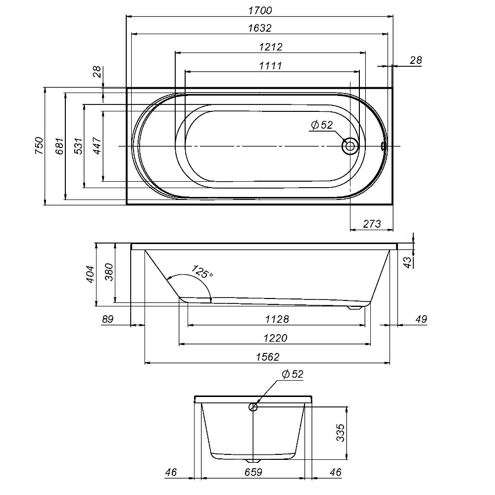 Акриловая ванна AM.PM X-Joy 170х75 W94A-170-075W-A