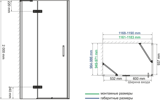 Душевой уголок Wasserkraft Aller Black 10H10LB 120x100 см