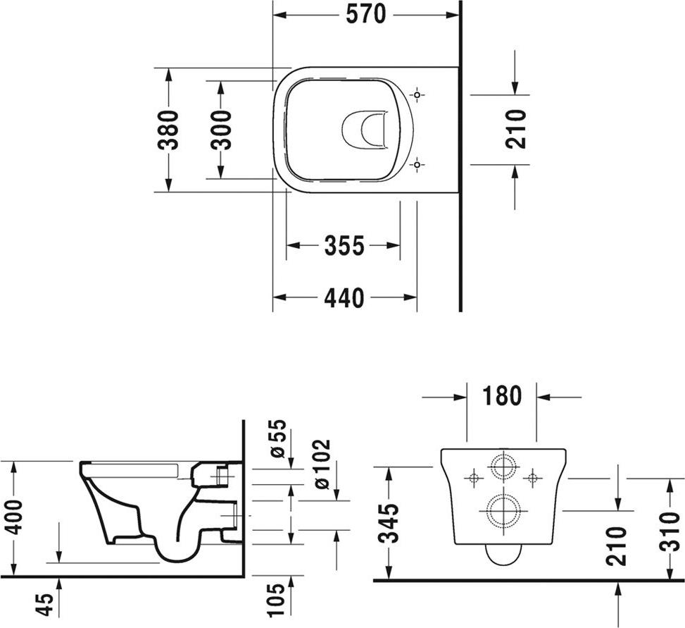 Подвесной унитаз Rimless Duravit P3 Comforts Rimless 2561090000 безободковый