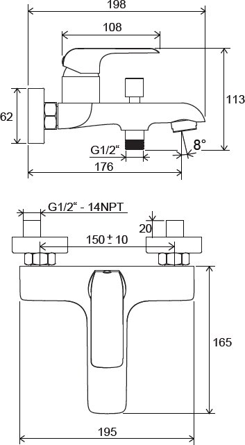 Смеситель для ванны и душа Ravak Flat - FL 022.00 X070119, хром