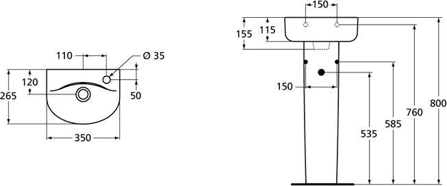 Раковина 35 см Ideal Standard Connect Arc E791501