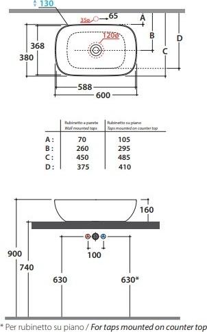 Раковина 60 см Globo T-Edge B6R60.BI*0