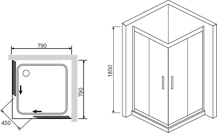 Душевой уголок RGW Classic CL-32 (765-790)x(765-790)x1850 профиль хром, стекло шиншилла