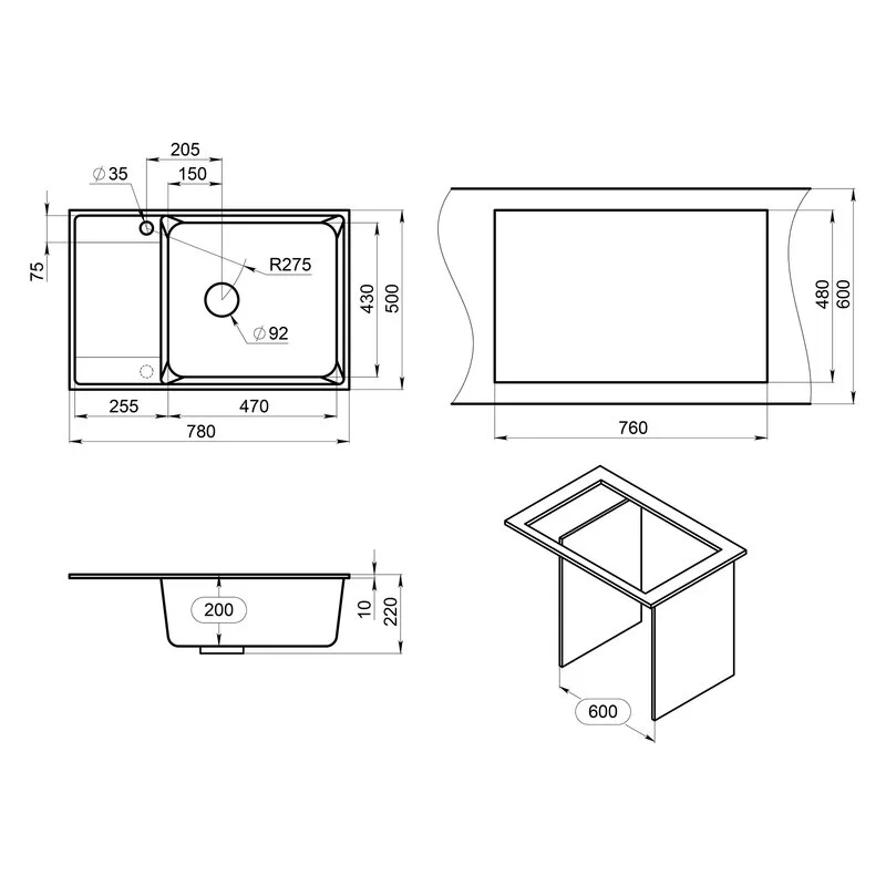 Кухонная мойка Point Этна 78 7PN3012AL серый