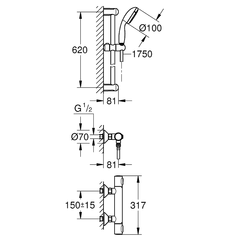 Смеситель для душа Grohe Grohtherm 500 34796000 с термостатом, хром