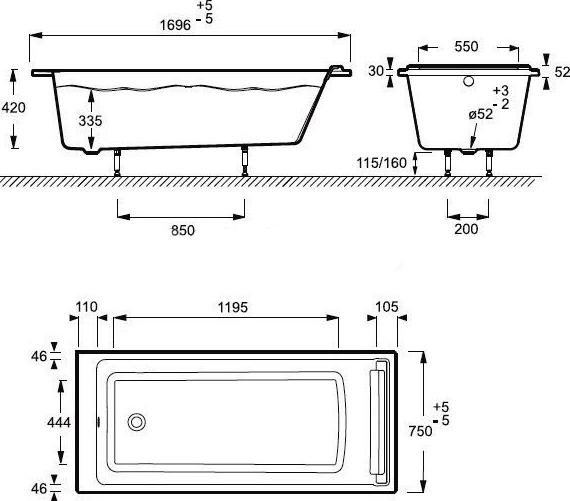 Акриловая ванна Jacob Delafon Spacio 170х75 E6D010RU-00 с подголовником