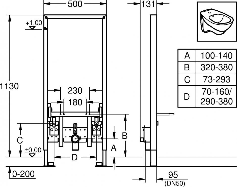 Комплект Подвесное биде Jacob Delafon Odeon Up E4765 + Система инсталляции для биде Grohe Rapid SL 38553001 + Смеситель Hansgrohe Focus E2 31920000 д