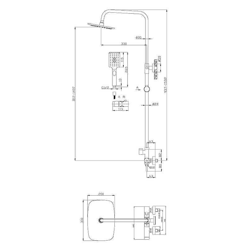 Душевая стойка BelBagno Acqua ACQUA-DOCM-CRM, хром