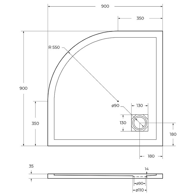 Душевой поддон из искусственного камня BelBagno TRAY-MR-UNO-R-90-550-35-W-CR 90x90, белый