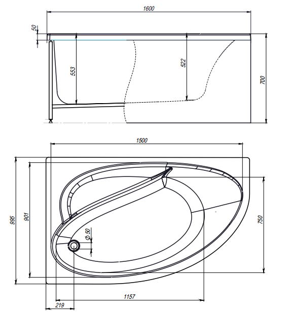 Акриловая ванна Timo Iva 160х100 IVA1610L белый