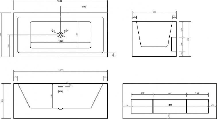 Акриловая ванна Abber 160x80 AB9339-1.6, белый