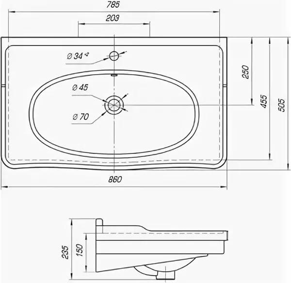 Раковина 85 см Kirovit Модерн 850 4640021065891