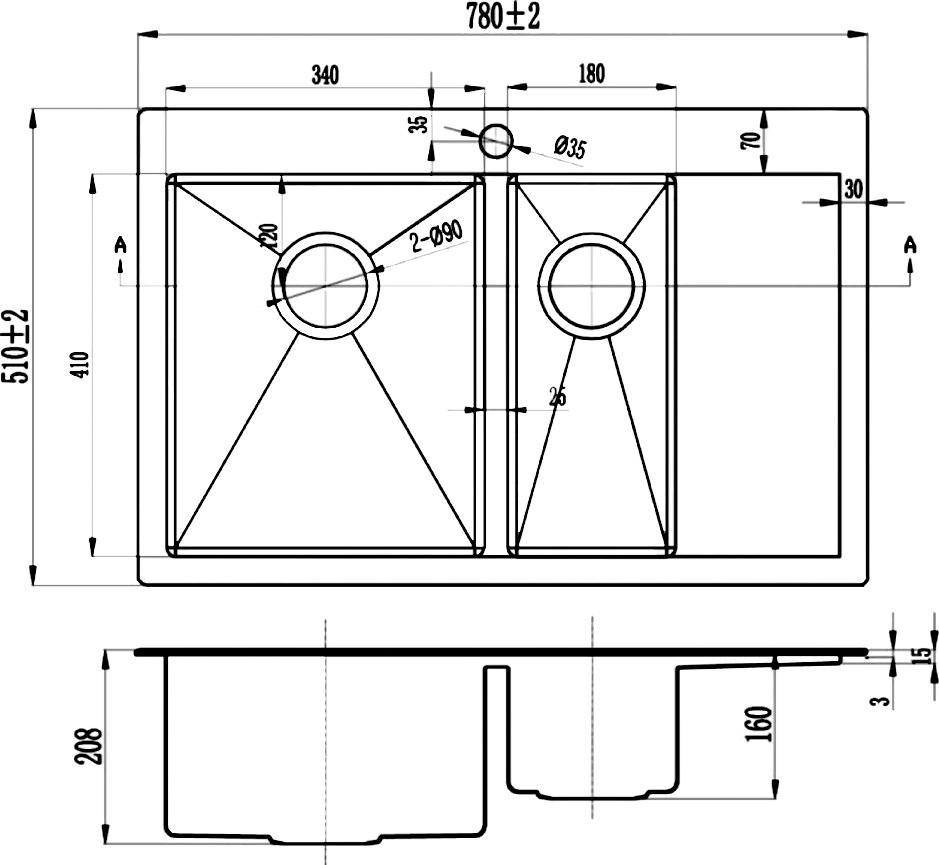 Кухонная мойка Zorg Inox PVD 5178-2-L GRAFIT, графит