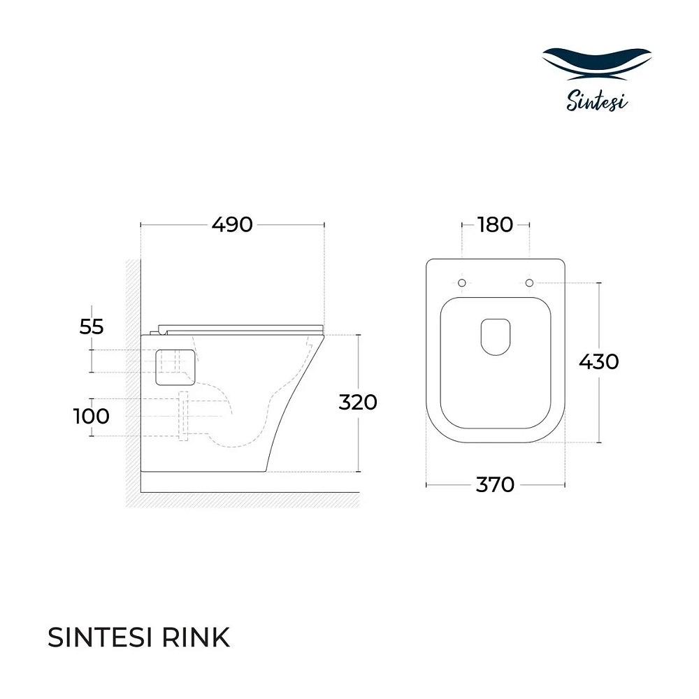 Подвесной безободковый унитаз Sintesi Rink SIN-TS-RNK-161, крышка микролифт, белый