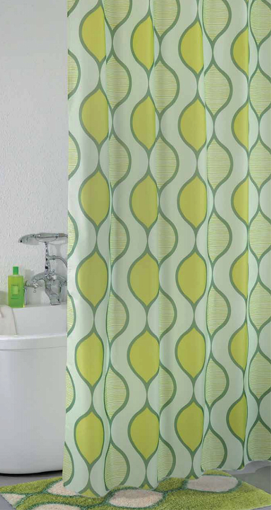 Штора для ванной 200x200 см Iddis Curved Lines Green 402P20RI11, зеленый