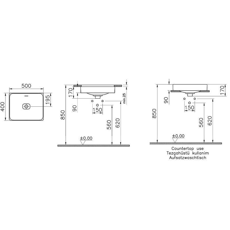 Раковина Vitra Metropole 50 7534B003-0673 белый