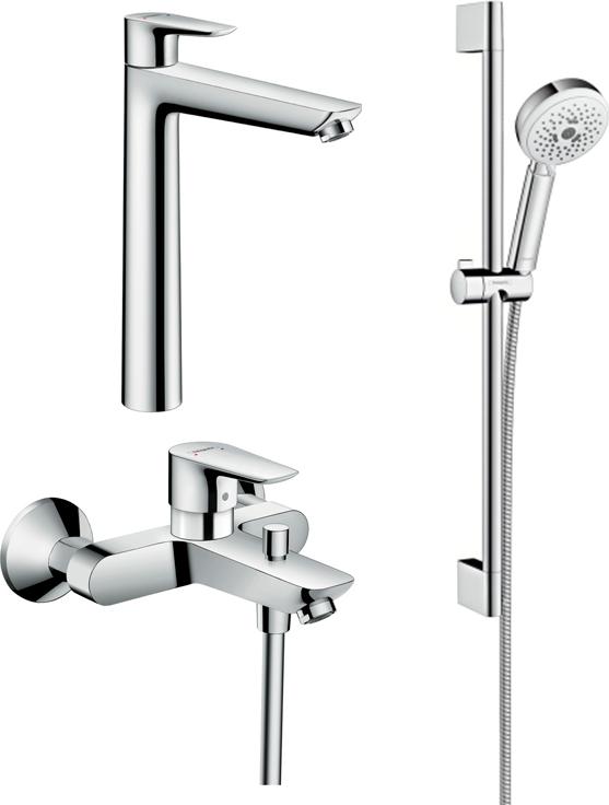 Комплект для ванной Смеситель Hansgrohe Talis E 71740000 + Смеситель Hansgrohe Talis E 71716000 + Душевой гарнитур Hansgrohe Crometta 26650400