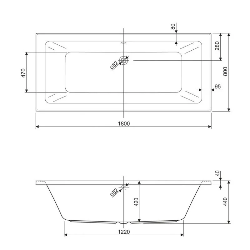 Акриловая ванна Cezares Plane Mini MINI-180-80-42-W37 белый