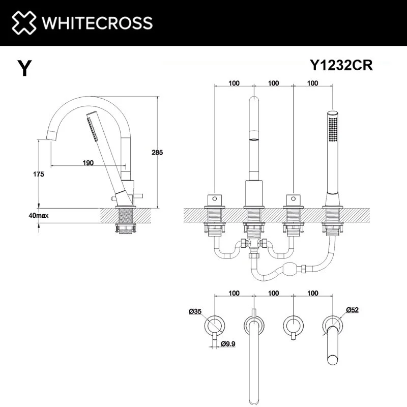 Смеситель для ванны с душем Whitecross Y gold Y1232GL золото