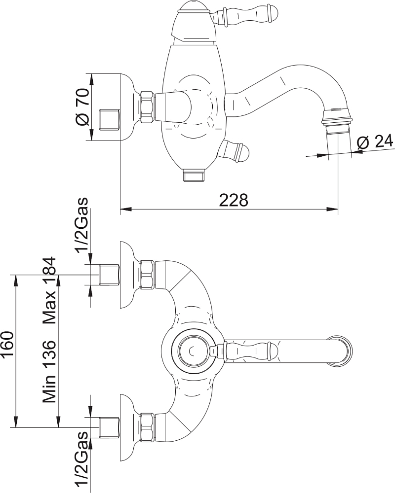 Смеситель Bandini Antico 855.620 CrOro для ванны с душем