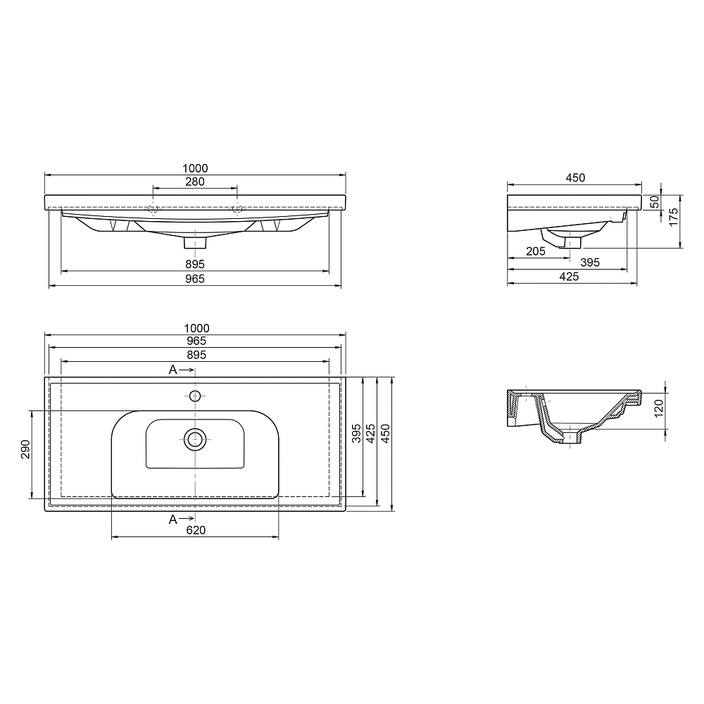 Умывальник мебельный Opadiris CeraStyle Frame 100 031400-u белый