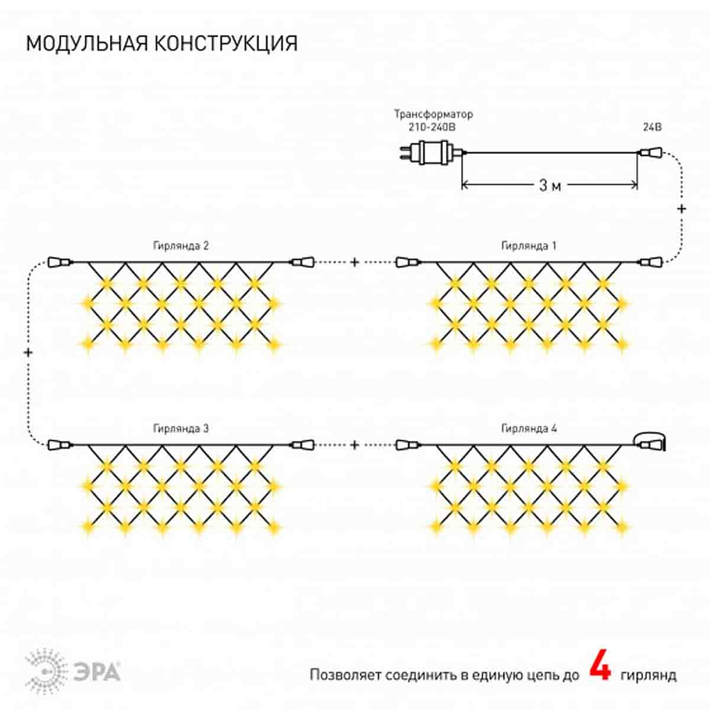 Светодиодная гирлянда ЭРА сеть 24V теплый белый ENOS-01B Б0041909