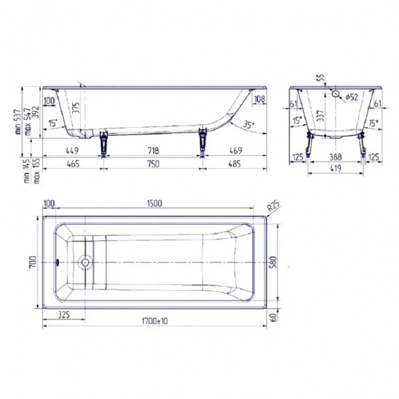 Чугунная ванна Delice Parallel DLR220505R-AS белый