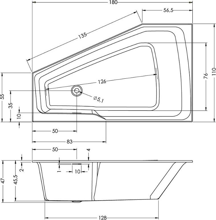 Акриловая ванна Riho Rething Space BR18C0500000000 L 180x110 см, заполнение через перелив, белая