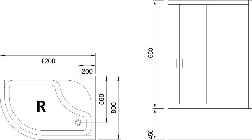 Душевой уголок 120х80 см Royal Bath BK RB8120BK-T-CH-R стекло прозрачное с поддоном