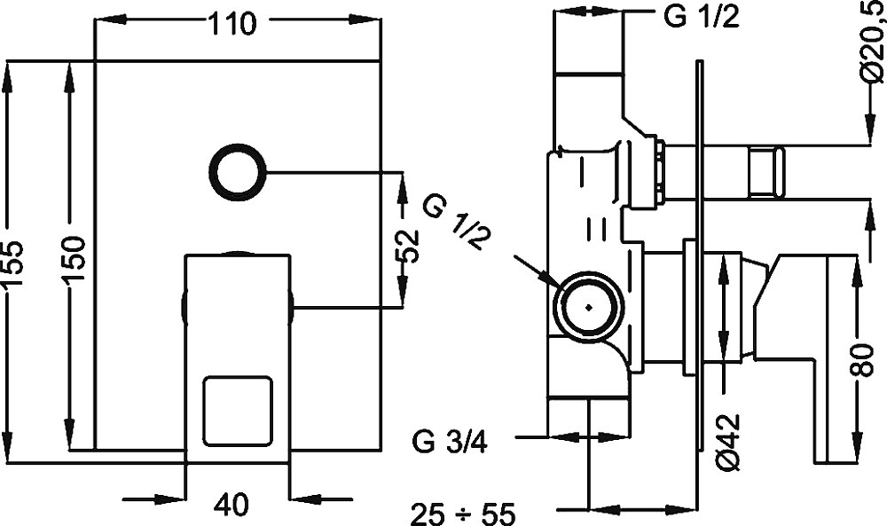 Смеситель Cezares Molveno MOLVENO-VDIM-01-Cr с внутренней частью