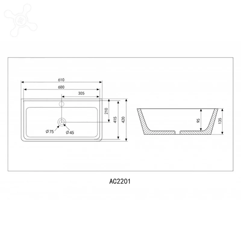 Раковина накладная Abber Rechteck AC2201MB черный