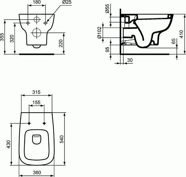 Комплект инсталляция с подвесным унитазом Ideal Standard Esedra + черная клавиша смыва